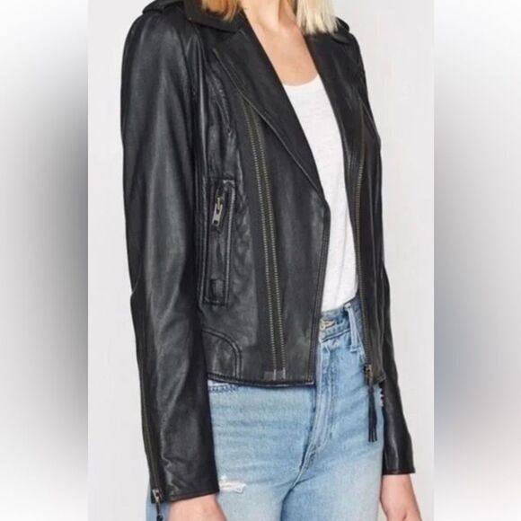 JOIE Ailey Black Lamb Skin Moto Jacket Size Small - Picture 3 of 16